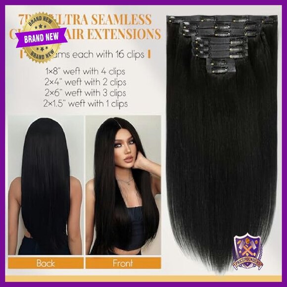 14 Inch Human Hair Clip-In Extensions 7 Piece Set 115g Straight